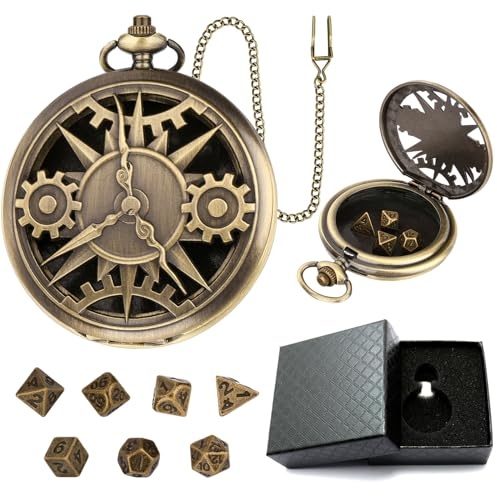 Kytpyi Dés Jdr, Dés Jeu de Role, Set des Jdr Rétro avec 7 Dés Polyédriques 1 Coffret Cadeau, Mini Dés de Jeux Métal Résistant Compact Portable pour Voyage Faire la Fête Camping(Engrenages)