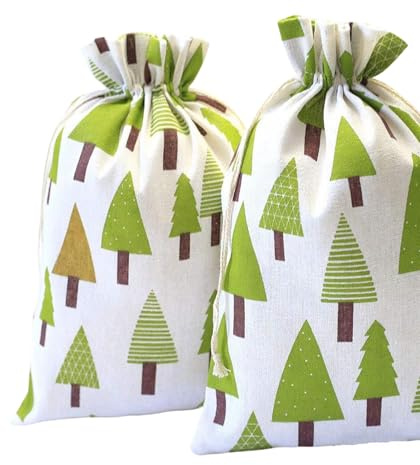 HERZWILD 30x40 cm säckchen 5pcs baumwollsäckchen mit Weihnachtsbaum Motive geschenksäckchen (30x40 cm)
