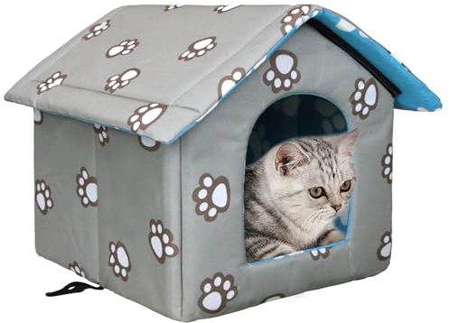 Vinnypet Katzenhaus Für Draußen Winterfest Wasserdicht Und Warm Faltbare Pet Tierheim Für Katzen Mit Abnehmbarem Kissen Für Streuner Haustiere 35x33x30cm