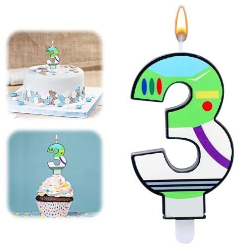 BOXOB Toy Themed Cartoon Story Birthday Candle, Number 3, Unscented, Novelty Candle, Birthday Candle