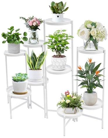 XUEMANSHOP Pflanzenständer, 10 Etagen Blumenständer, Tragfähigkeit 5kg, Klappbarer Pflanzenregal Blumenregal für Gärten, Hallen, Wohnzimmern, Schlafzimmern, Balkonen (Weiß)