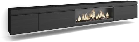 Skraut Home | TV-Schrank, Lowboard | für Wohnzimmer und Esszimmer | 317x45x35 cm | Elektrokamin XXL | Hängend | Moderner Stil | Schwarz