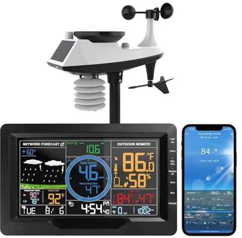 EDEDE Station Météo, Station météo WiFi Q9 avec anémomètre à Vent, Connexion au Moniteur de Smartphone, capteur extérieur sans Fil, prévisions météo