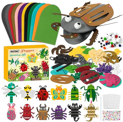 WATINC Felt Handpuppe DIY Art Craft Set 12 Stück Puppentheater Kreatives DIY-Set zum Selbermachen für Geschichtenerzählen Rollenspiel Partyzubehör Geschenk für Mädchen und Jungen (Insekten Tiere)