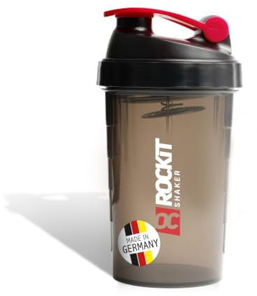 ROCKITZ Protein Shaker | Made in Germany - garantiert auslaufsicher | patentiertes Mischsystem | Shaker Proteinpulver - Eiweiß Shaker | Fitness Trinkflasche | BPA frei (Schwarz | Rot, 650ml)