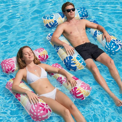 Elidepe Pool Inflatables, 2 Pack Inflatable Pool Toys, 4 in 1 Pool Floats Adult, Inflatable Pool Chair, Pool Inflatables Water Hammock for Adults