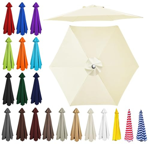 2m/2.30m/2.5m/2.7m/3.0m/3.5m Replacement Parasol Canopy, Garden Umbrella Replacement Top Cover, 6/8 Arms Umbrella Cloth Fabric for Sunshade, Water Resistant, Fits Various Frames(Beige,6ribs:2.30m/7.5f