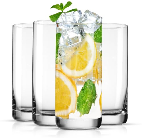 CCVOCION 13oz Highball Glasses Set of 4 Tall Glasses for Iced Tea, Juice & Smoothies, Straight Sided Drinking Cups