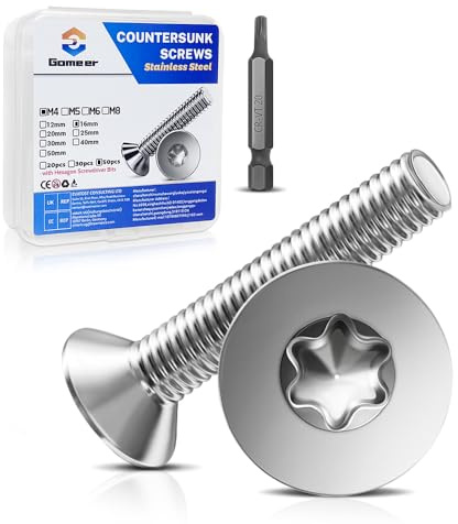 Gomeer 50 Stück M4 x 16 mm Senkkopfschrauben Torx Innensechskant aus A2 V2A Edelstahl Schrauben mit Torx Schlüssel Sechskant Schrauberkopf Norm ISO 14581 / DIN 965,für Maschinen, Möbel,Reparaturen