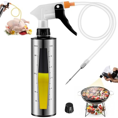 HappyAlley BBQ Spritzer Bottle and Marinade Injector for Smoker Accessories, 12Oz Leak Proof BBQ Spray Bottle for Grilling & Smoking, Grill Spray Meat Injector for Turkey, Brisket, Ribs