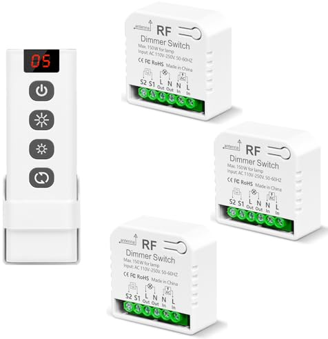 Dimmer Interruttore Luce Senza Fili Con Telecomando, Tedeligo AC220V Controllo Interruttore Dimmerabile Per LED E Alogene 10W-150W, Compatibile Con Dimmer Da Pannello A Parete(Non serve il WIFI)3 IN 1