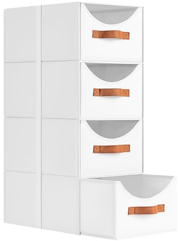 DIMJ Schubladen Ordnungssystem Schubladenboxen - Aufbewahrungsbox Faltboxe | 4 Stück Organizer Schublade, 35 x 25 x 17cm Stapelboxen Kleiderschrank Organizer Ordnungssystem für Schrank, Kleidung, Weiß