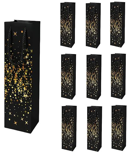 XSEXO Weihnachten Weinflaschenbeutel aus Kraftpapier,10 Stück Weinflasche Tasche Geschenktaschen mit Griff,Premium Tragetaschen für Verpackung Geschenke Wein Whisky Flaschen,für Party Weihnachten