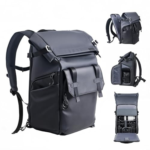 llano 25L Camera Backpack, Camera Bag for Sony Canon Nikon Drone, DSLR Mirrorless Bag for Photography, Expanable Rolltop Travel Backpack, 15,6 Laptop, Splash-WaterPoof, Tripod Holder, Black Grey