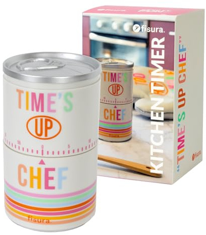 Fisura – Minuteur de Cuisine Original en Forme de boîte avec Message “Time’s up Chef”. Minuteur de Cuisine analogique 60 Minutes. TimerPomodoro drôle et Pratique