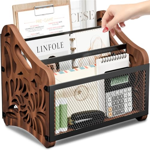 QILICHZ Magazine Holder,3-Compartment Magazine Rack Floor,Wood Magazines File Holder Organizer,Rustic Magazines Storage Basket for Books,Newspapers,Mails,Files