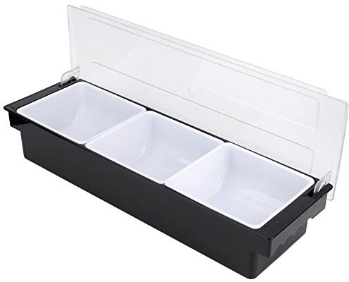 Odorkle 6 Compartment Fruit Veggie Condiment Caddy Seasoning Box with Lid Dispenser Tray Garnish Station for Bartending Taco Ice Cream Salad Bar (3 Compartment 600ml)
