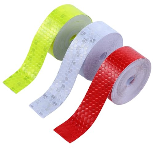 TIESOME Reflektorband Selbstklebend 3 Rollen 5 m, 2 cm Neon Klebeband | Fahrzeuge Anhänger Fahrräder, 2 cm Neon Klebeband, Starke Reflektion für Heim Sicherheit Straßenmarkierungen