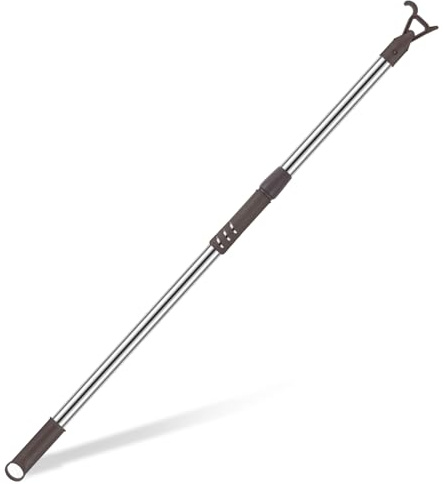 Reallnaive 1 Pack Telescoping Skylight Pole with Hook 47 to 98 Inch Wand for Blinds Tension Rod Blinds Shades Stainless Steel Adjustable Curtain Pull Wand for Skylight Cordless Window (Brown)