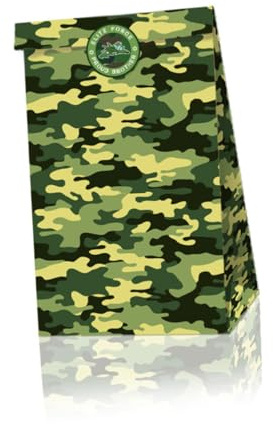 Zerodeko Sachets en Papier pour Bonbons Thème Militaire Camouflage Jungle Lot de 12 set de Paquet Écologiques 18 Autocollants Décoratifs Emballage Réutilisable pour Fêtes et Présents