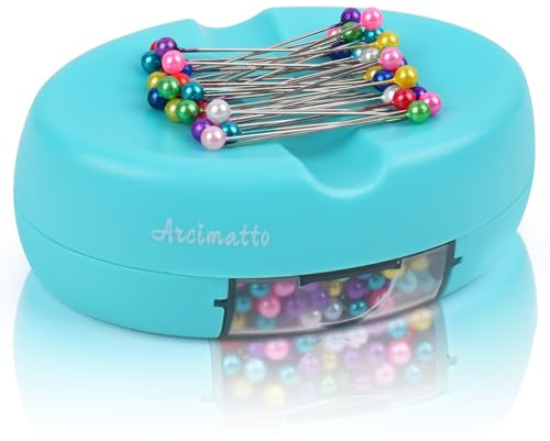 SUNHUITOY Magnetkissen mit Schublade, Magnet-Nadelkissen mit 100 Bunte Kopfnadeln Nähzubehör Zubehör für snadeln zum Quilten Basteln Patchwork sicheres Aufbewahren (Blau)