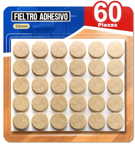 60 Piezas Fieltro Adhesivo para Muebles – Protector Patas de Sillas – Antirrayaduras y Silencioso – Redondo 25 mm Beige