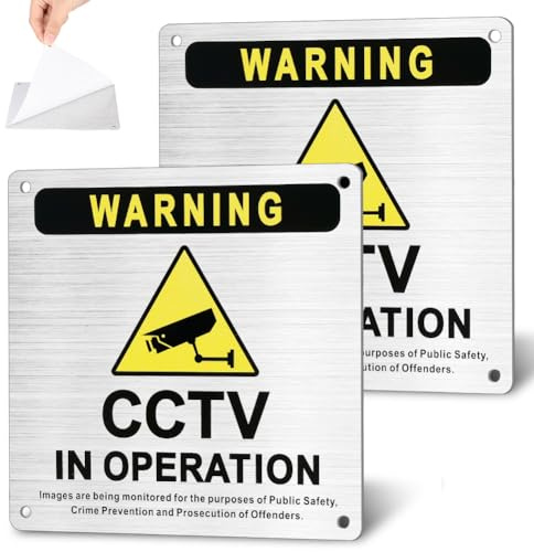 AOOWU Aluminium CCTV in Operation Sign, 15cm x 15cm CCTV Signs, 2 Pack Pre-drilled & Self-Adhesive CCTV in Operation Sign, CCTV Warning Signs, Camera Signs Outdoor for Home, Office, Store, Warehouse