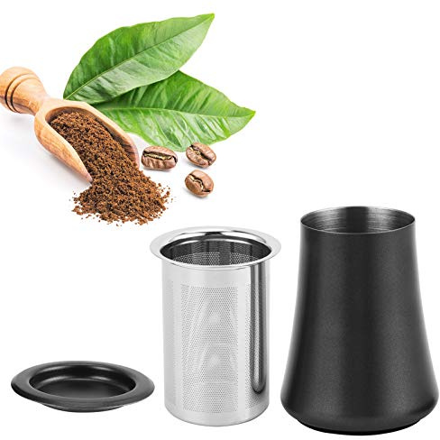 Filtro de café de acero inoxidable, coctelera de malla fina, manivela para polvo, tamiz de harina, tamiz de azúcar en polvo para azúcar, harina, canela, cacao (Negra)
