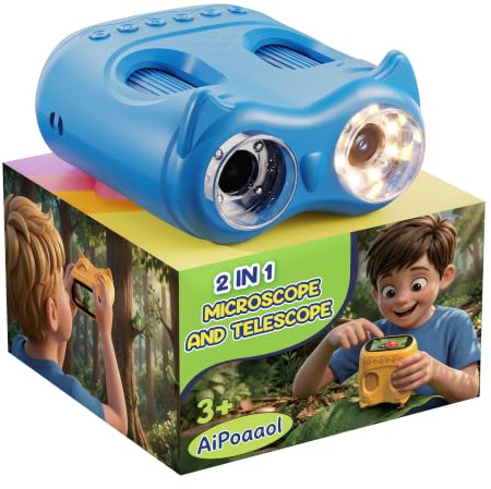 1000X Digital Microscope for Kid Handheld: 2-in-1 Telescope Portable STEM Toy - Birthday Gift for Boy Girl - Science Kits 10X Magnifying Glass for Age 3-8 8-12 USB Gadget Blue