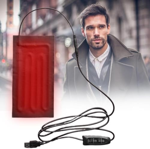 Almohadilla eléctrica eléctrica – Panel de fibra de carbono 10 x 20 cm | almohadilla térmica de tela | Alimentado por USB, distribución uniforme del calor, diseño y flexible, control de t