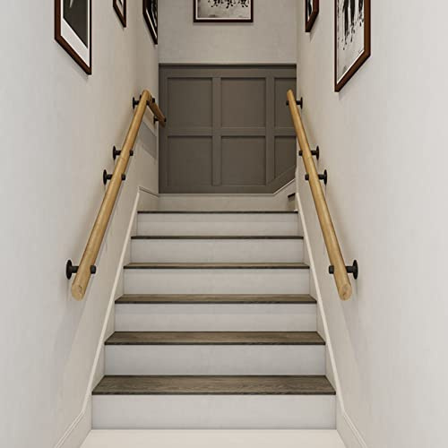 Genérico Kit de pasamanos de Madera de 3 Metros para escaleras: pasamanos Antideslizante con Soportes metálicos, Soporte de Pared para Interiores, Ideal para la Seguridad de Personas Mayores y pasill