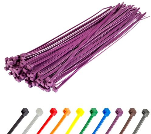 Gocableties Purple Cable Ties, 300mm x 4.8mm, Pack of 100, 12 Premium Nylon Zip Ties, Multi-Purpose Plastic Tie Wraps, Secure Self-Locking Mechanism, for Home, Garden, Office and DIY