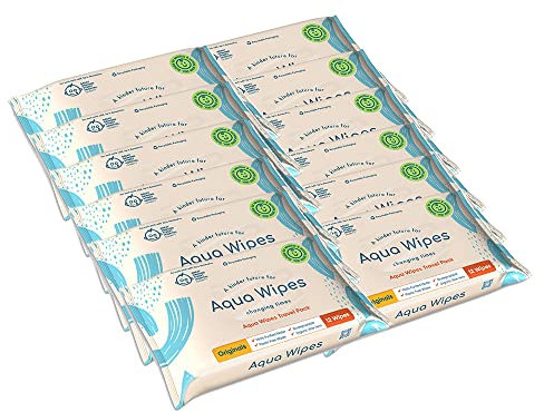 Aqua Wipes Originals (Travel size) Baby Wipes - Biodegradable Wipes - 99.6% Purified Water Paediatrician tested – Plastic free Wipes with Organic Aloe Vera Extract - 12 packs, 12 wipes per pack
