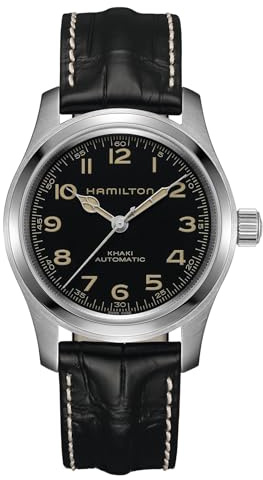 Hamilton Khaki Field Murph Automatic Men's Watch, 42mm Stainless Steel Case, Swiss Made, Black Dial Analog Wrist Watch for Men, 100m Waterproof, Sapphire Crystal, Cow Leather Strap