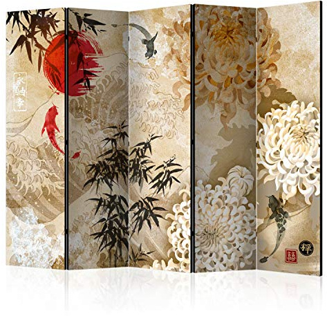 murando - Paravent Raumteiler Orient Japan Asia, 225x172 cm, 5-teilig, Büro