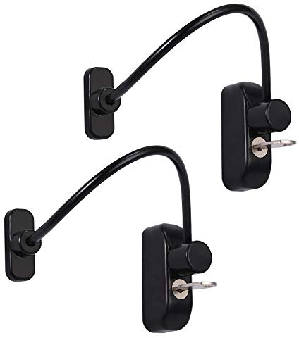 Neoteck 2pcs Verrouillage Coulissante Fenêtre Entrebâilleur de Porte Serrure Porte Coulissante Bloque Bébé Enfant Verrou de Sécurité Câble Catch Fils-Noir avec Clé en Acier Inoxydable Garage Placard