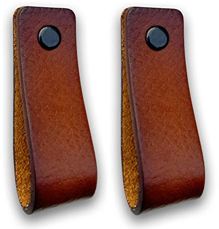Brute Strength - Maniglie in pelle per mobili - Cognac - 2 pezzi - 16,5 x 2,5 cm - Maniglia per mobili, maniglia per porte per cucina, bagno, armadi, comò, legno
