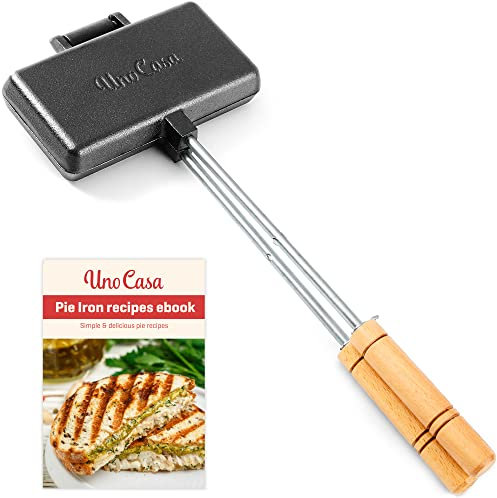 Uno Casa Double Pie Iron Sandwich Maker - Japanese Sandwich Maker, Pie Maker with Recipe Book, Campfire Cooking Equipment - Pie Irons for Camping Cast Iron Mountain Pie Maker