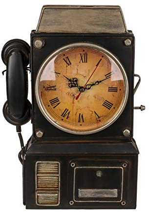 Out of the Blue 144348 - Schlüsselkasten aus Metall, in Form eines alten Telefons, mit integrierter Uhr, ca. 26 x 35,5 cm, batteriebetrieben