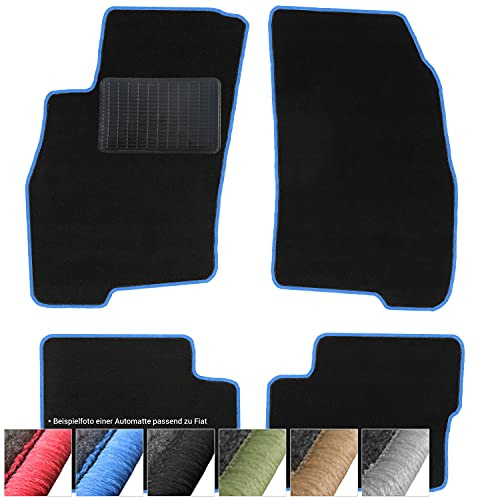 moto-MOLTICO Fußmatten Auto - Velours Autoteppiche | passend für FIAT Panda 2 (2003-2012) - 4-teiliges Set - Schwarze Automatten mit Blauen Ziernähten
