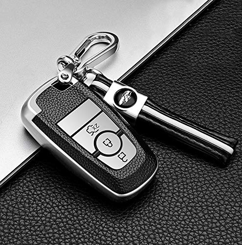 ontto Autoschlüssel Hülle Cover für Ford Fusion Edge Mustang F150 F250 F350 Explorer Expedition Ecosport 2017-2019 Schlüsselhülle Schlüsselanhänger TPU Leder Schlüssel Schutz Etui Case 3 Taste-Silber