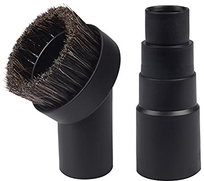 25mm Long Horse Hair with Universal Connector for 25mm/1, 32mm/1-1/4, 35mm/1-3/8 Hose, 1.25 Inch Small Round Dust Suction Brush Vacuum Brush Attachment Soft Bristle Cleaner Replacement with Adapter