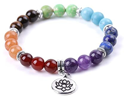 Jxuzh Bracelet 7 Chakras en Perles de Pierres Précieuses Naturelles 8mm - Yoga Guérison Bracelet Pierre