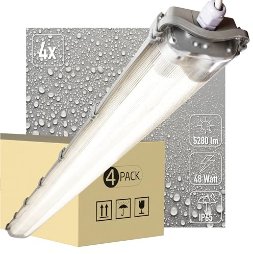 proventa® EasyBudget LED-Feuchtraumleuchte 150cm 48W 2x Röhre neutralweiss - Sparset 4x