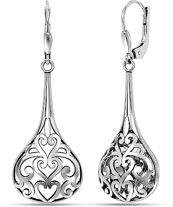 LeCalla 925 Sterling Silber Hängeohrringe Leichtes Filigranes Herz Knoten Tränen Ohrring für Frauen