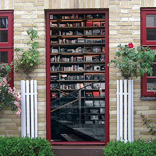 LuSeven Türtapete Bücher Bücherregale Bibliothek 85x215cm(33.46 inches * 84.64 inches) Türtapete selbstklebend TürPoster Fototapete Türfolie Poster Tapete - Fototapete Türfolie Poster Tapete