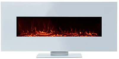 Kekai Chimenea Eléctrica de Pared Empotrable para Interior 1600W Alaska 128x26x61 cm con Simulación de Fuego 2 Niveles de Potencia con Mando