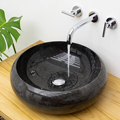 wohnfreuden Marmor Waschbecken 45 cm rund in schwarz