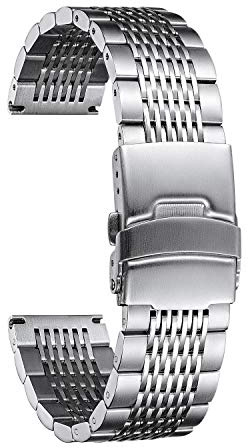 BINLUN Edelstahl Uhrenarmband 18mm 19mm 20mm 21mm 22mm 24mm Mesh Metall Uhrenarmband für Damen Herren Ersatz Armband Metallarmband Klassisch Poliert Edelstahlarmband in 5 Farben