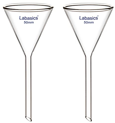 Labasics 2-Paquete Embudo de Vidrio de Borosilicato de Embudo de Vidrio Glass Funnel, Tallo Corto 50 mm de Diámetro, 50 mm de Longitud del Vástago